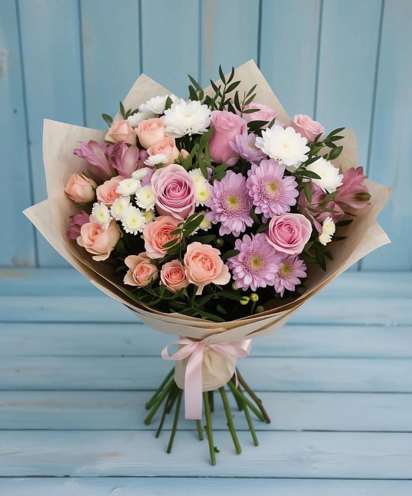 Букет цветов из: Хризантемы, Розы и Альстромерии в Койгородке